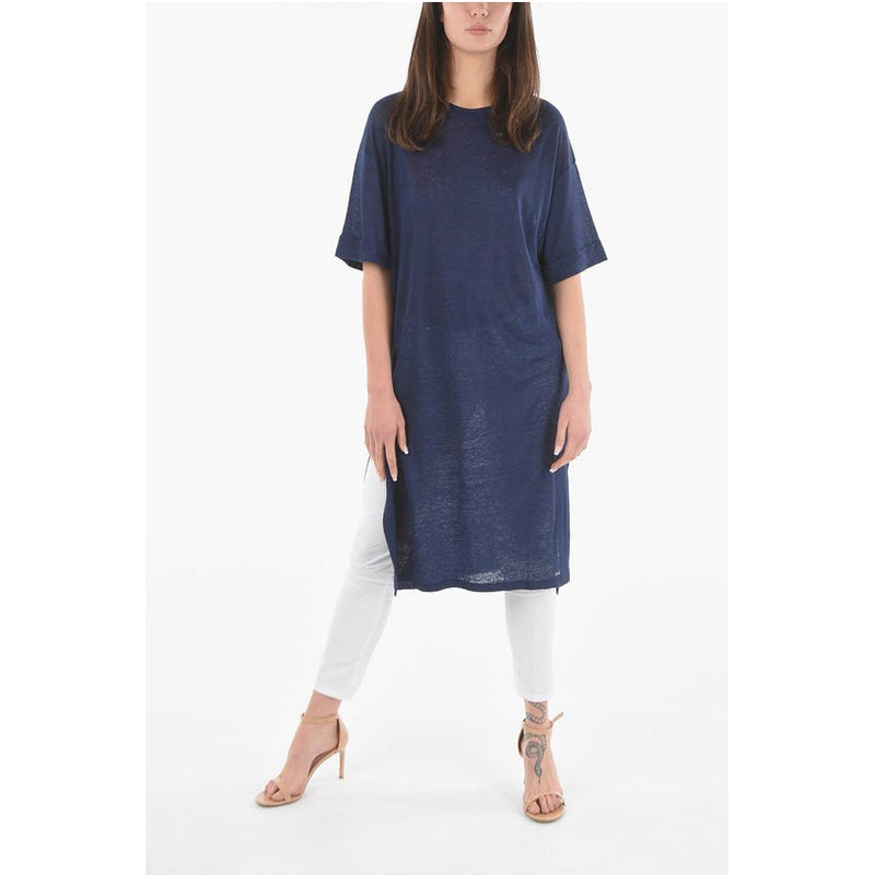 Robe Double Side Split-Hem Linen Oversized Slub Tee