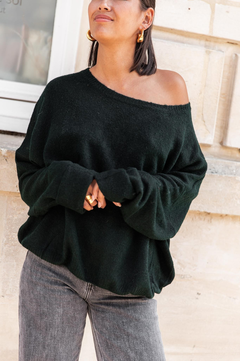 DOUCEUR Dark Green - Loose Jumper