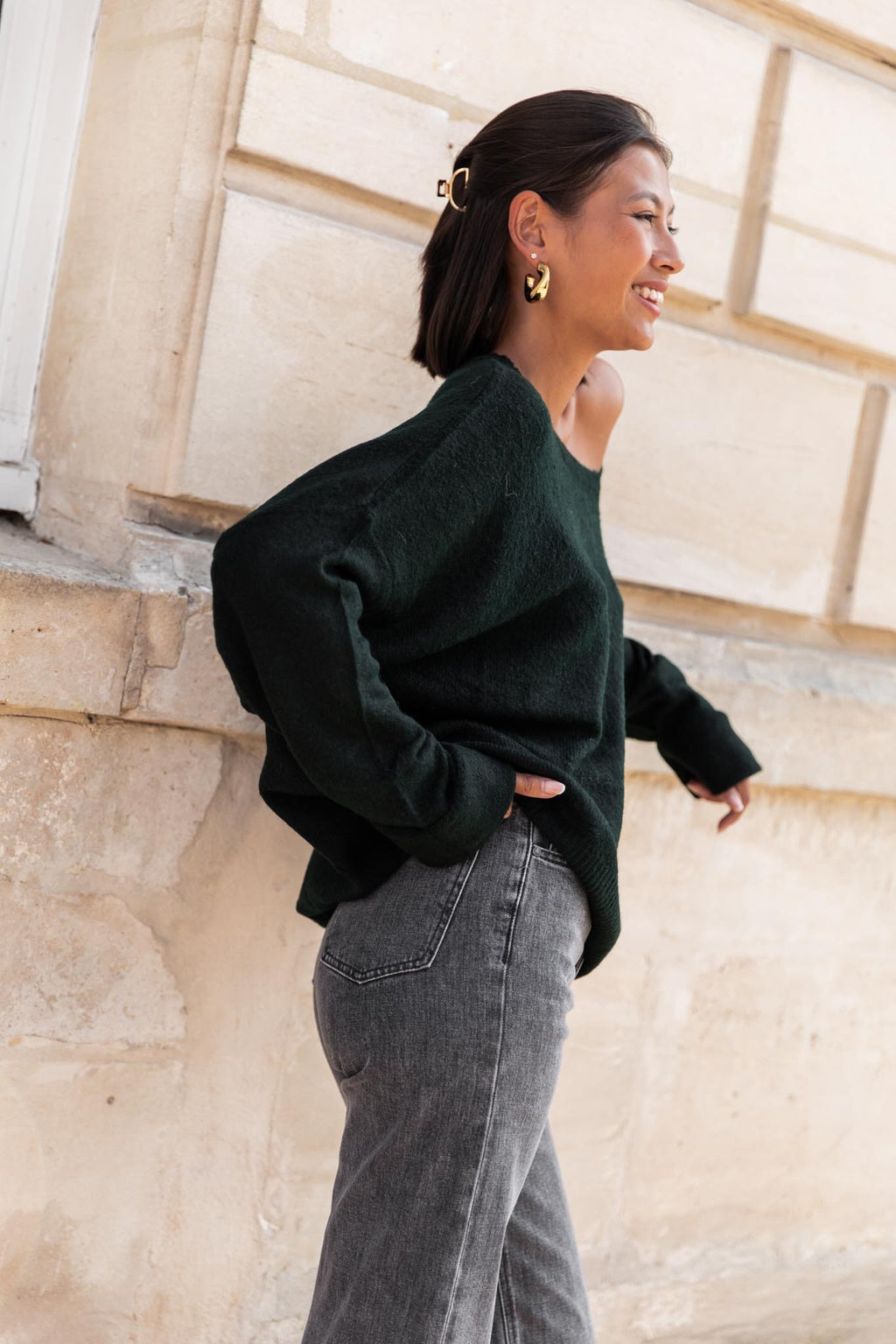 DOUCEUR Dark Green - Loose Jumper
