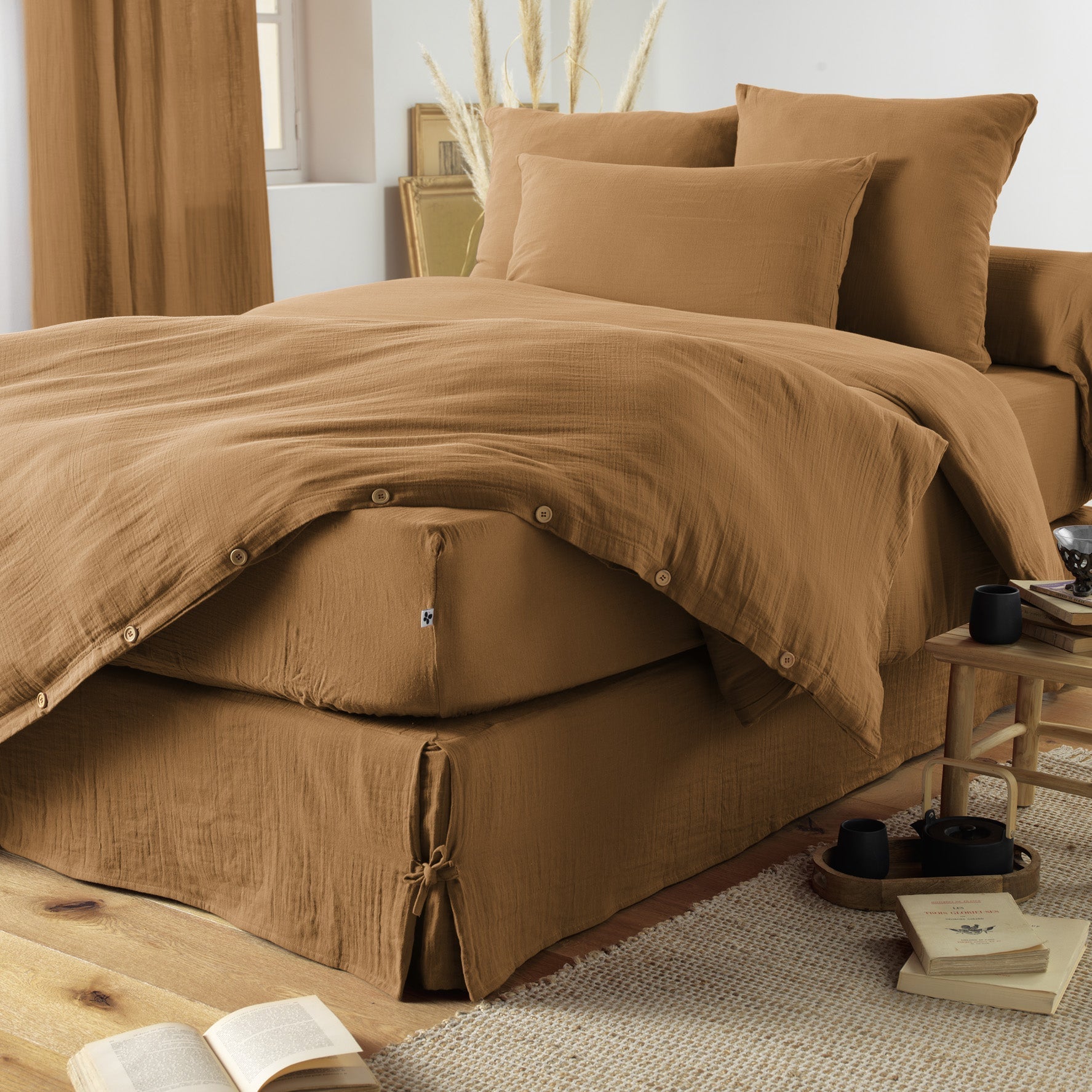 Drap Housse - Double Gaze De Coton - Gaia - Camel