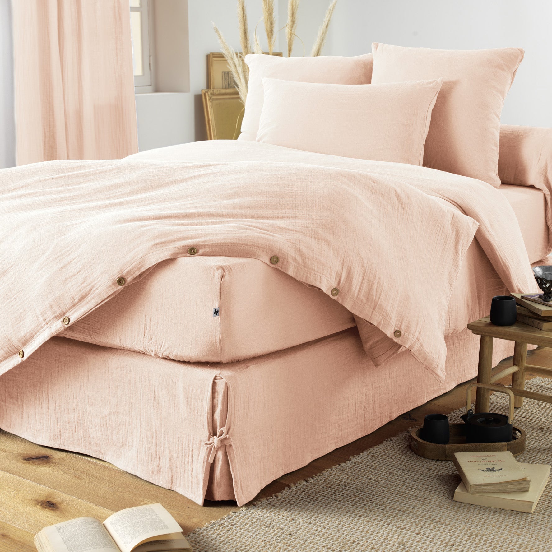 Drap Housse - Double Gaze De Coton - Gaia - Guimauve