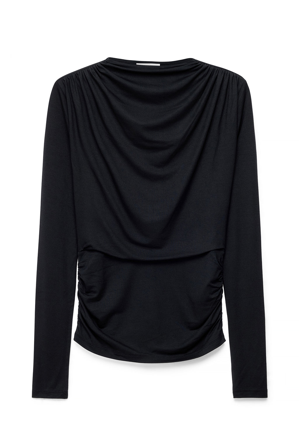 Top in jersey drappeggiato a maniche lunghe - Nero