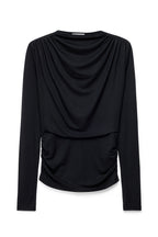 Top in jersey drappeggiato a maniche lunghe - Nero