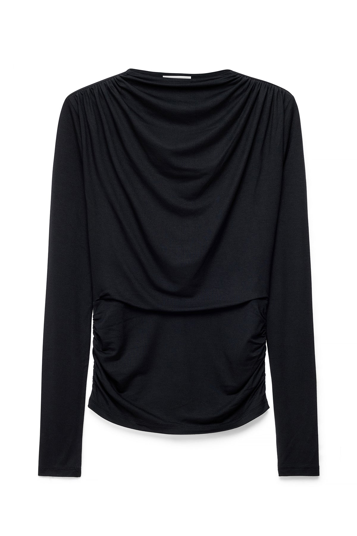 Top in jersey drappeggiato a maniche lunghe - Nero