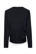 Top in jersey drappeggiato a maniche lunghe - Nero