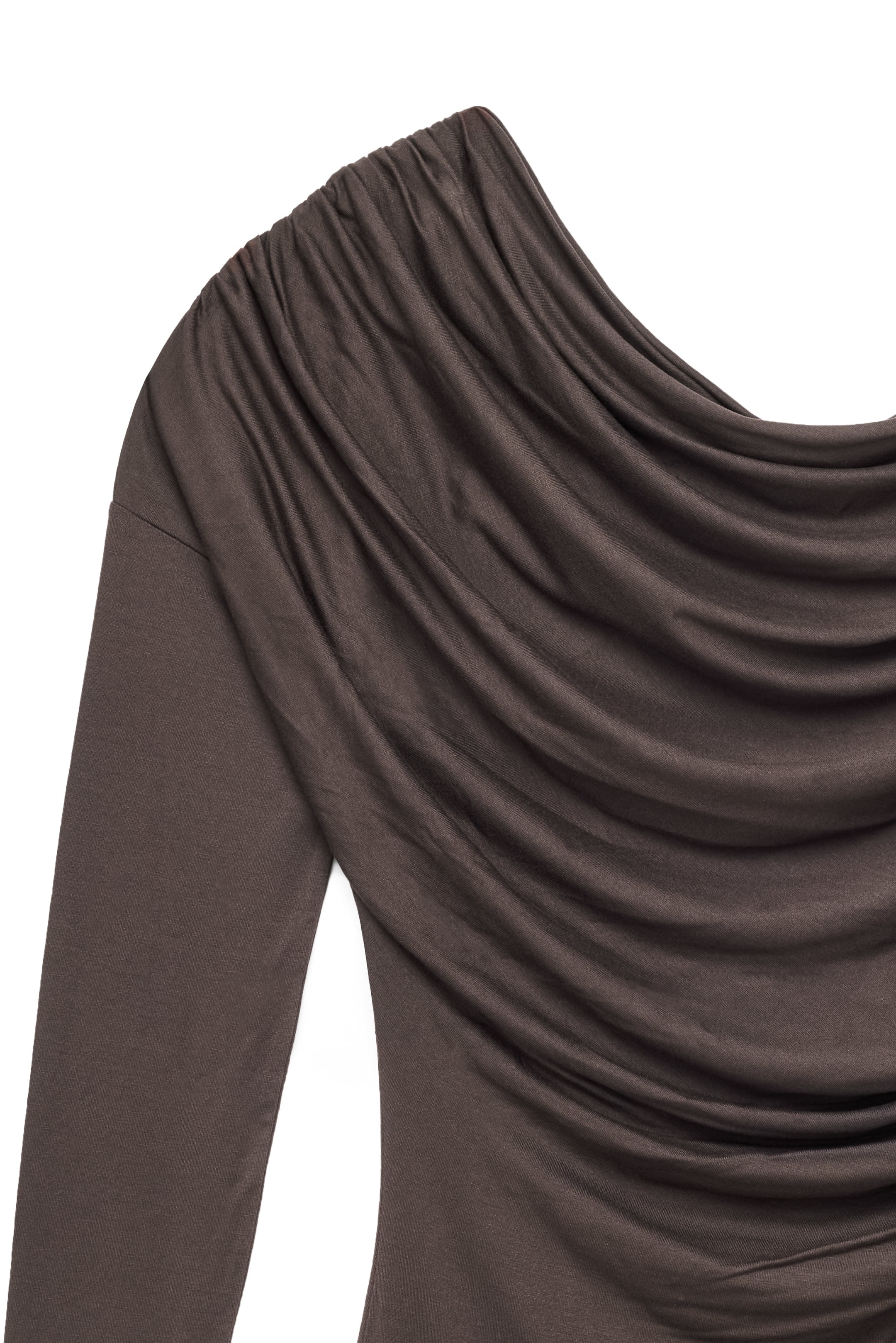 Vestido Corto Drapeado De Manga Larga Marrón