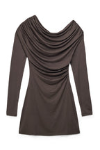 Vestido Corto Drapeado De Manga Larga Marrón