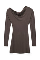 Robe Courte Drapée À Manches Longues Marron
