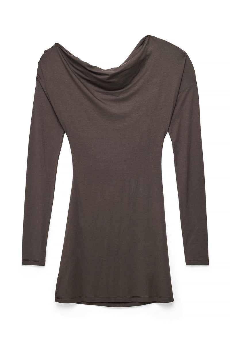 Robe Courte Drapée À Manches Longues Marron