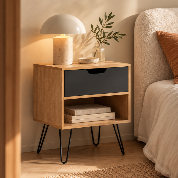 Duo - Set med 2 sängbord - Ekeffekt - Svart