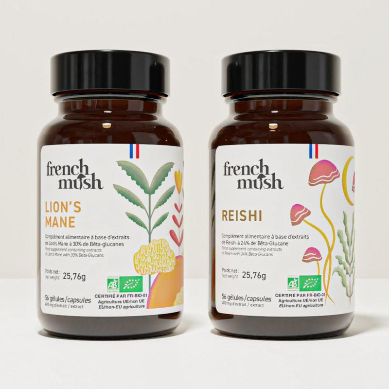 French Mush compléments alimentaires à base d'extraits de champignons médicinaux biologiques fabriqués en France Le pack Concentration et Sommeil Gélules Bio - gélules -