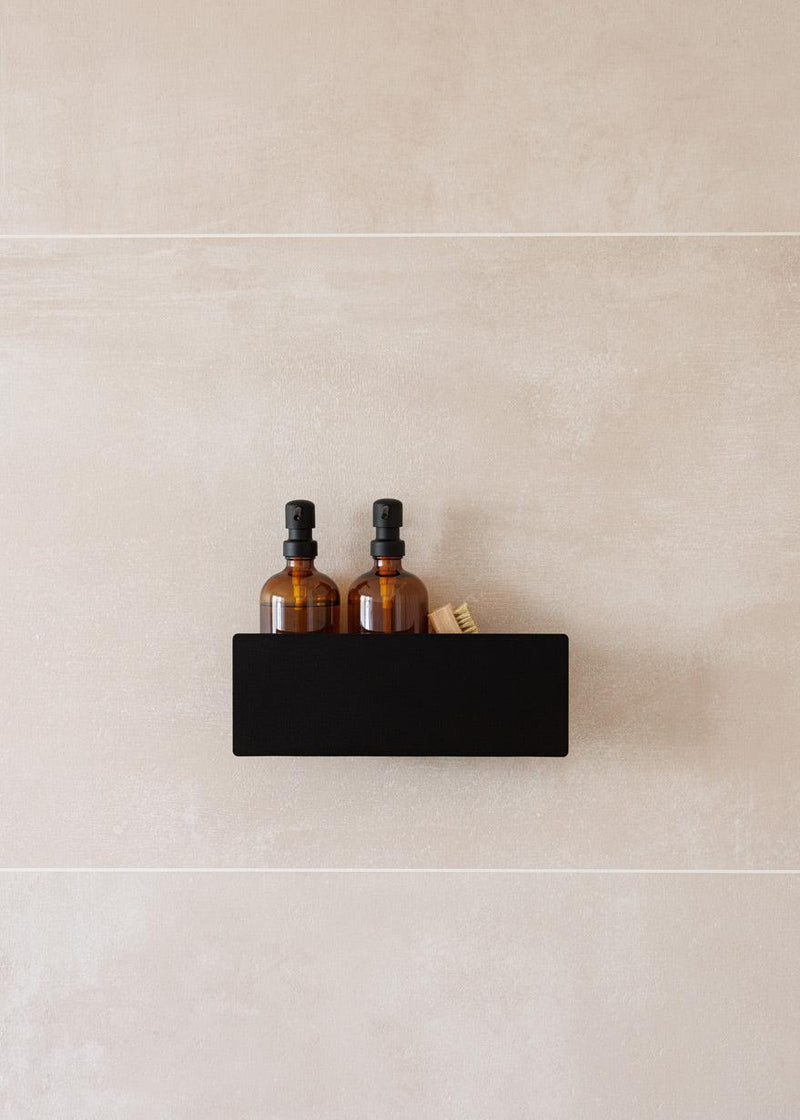 Duschablage SHEA con dos botellas en un estilo negro Regal in der Dusche