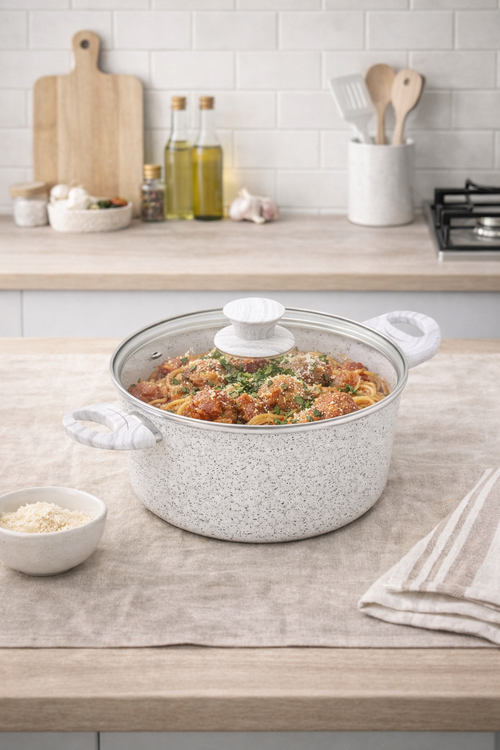 Cassere Ø 24 Cm « Stonewhite » Avec Poignée De Couvercle, Effet Bois Blanc