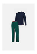 Ensemble Pyjama Haut Marine Et Pantalon Vert Sapin En Coton - Pyjama Haut Manches Longues Superbe Marine Et Bas De Pyjama Long Indomptable Vert Sapin
