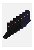 Pack Of 7 Cotton Mid-Calf Socks - Navy Black