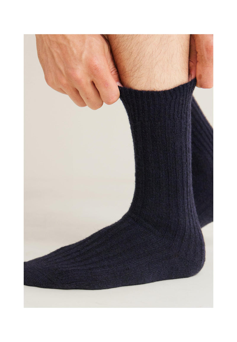 Chaussettes Mi-Hautes Bleu Marine En Fil D'Écosse - Paire De Chaussettes Mi-Hautes Marine En Fil D'Ecosse