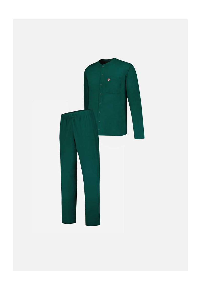 Ensemble Pyjama Haut Et Pantalon Vert En Coton - Pyjama Hugo Haut Manches Longues Et Bas Long Uni Vert