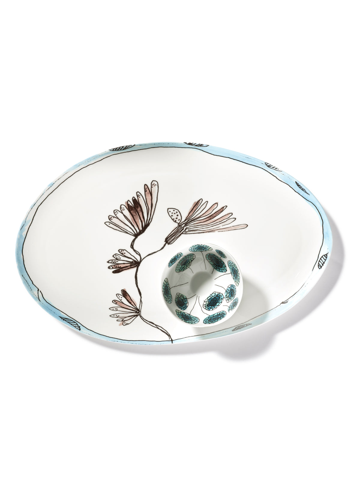 Midnight Flowers - Assiette Ovale °2 - L - Porcelaine Bone China - Camelia Aubergine