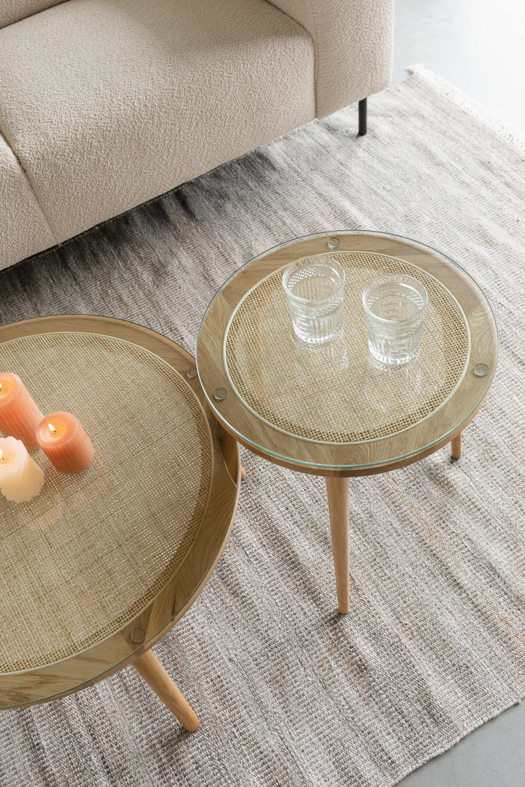 Haru Ronde - Coffee Table - Glass - Beige
