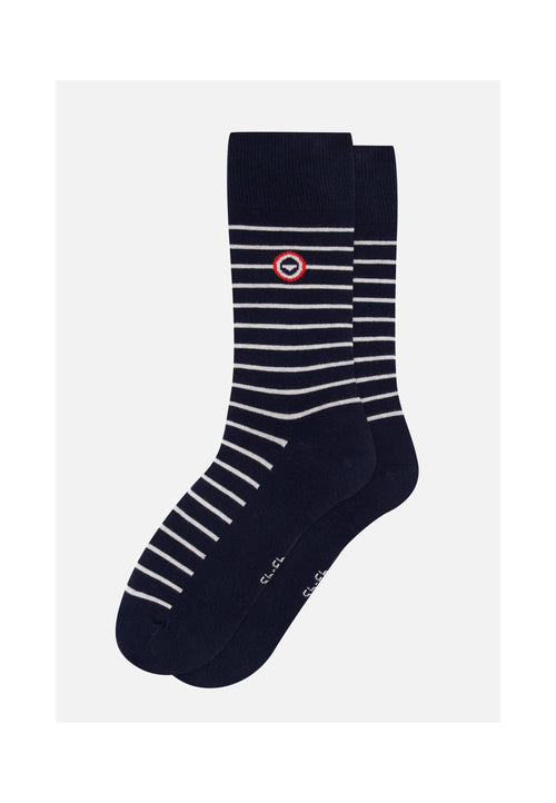 Chaussettes Mi-Hautes Bleu Marine À Rayures Blanches - Robuste Marine Rayures Blanches