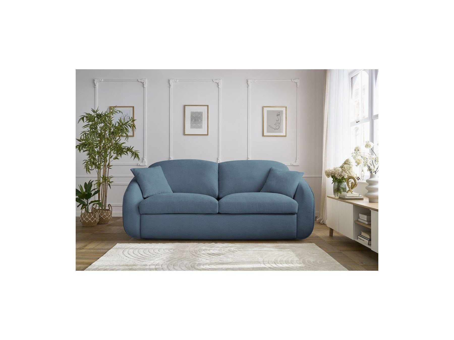 Cezanne Straight Sofa Bed with Express Opening and Smooth Fabric