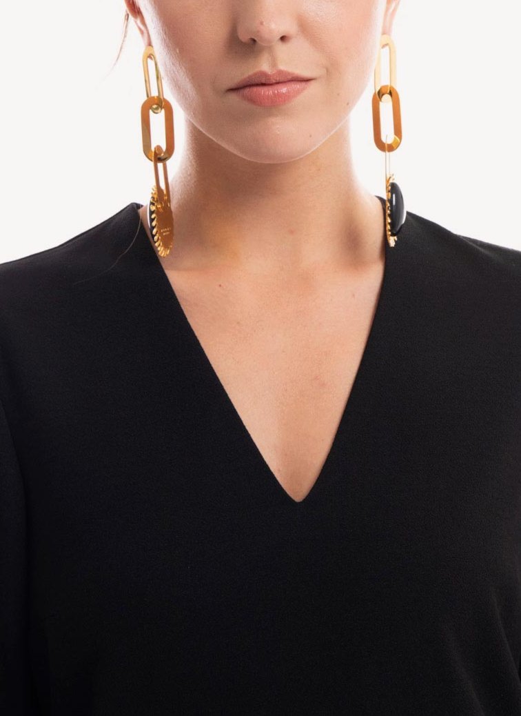 Marni - Boucles D'Orelles Chain Amoeba - Black - Femme