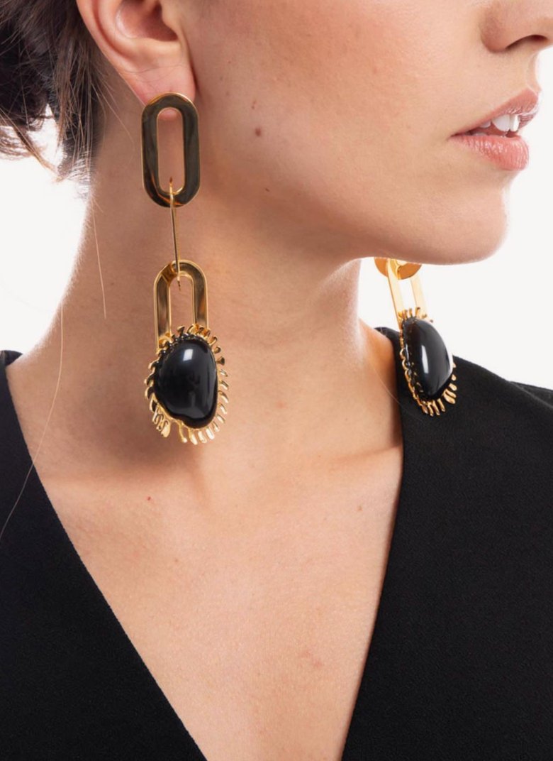 Marni - Boucles D'Orelles Chain Amoeba - Black - Femme