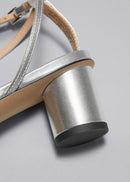 Zapatos Sanda Sandalia Tacón Bloque - Plata - Mujer