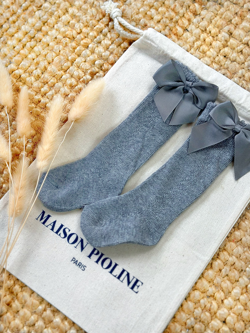 Les Petits Noeuds - Chaussettes Hautes - Gris Perle