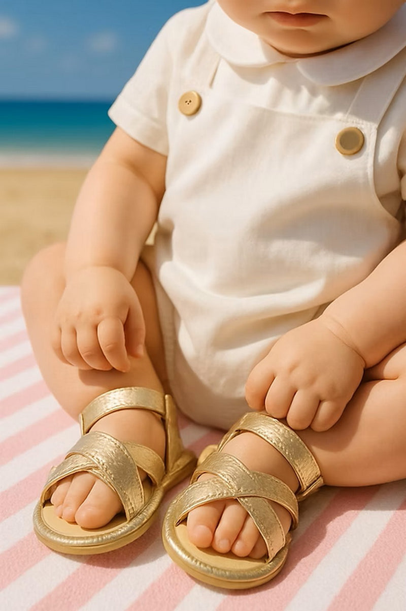 Sandals - Grained Leather - Gold