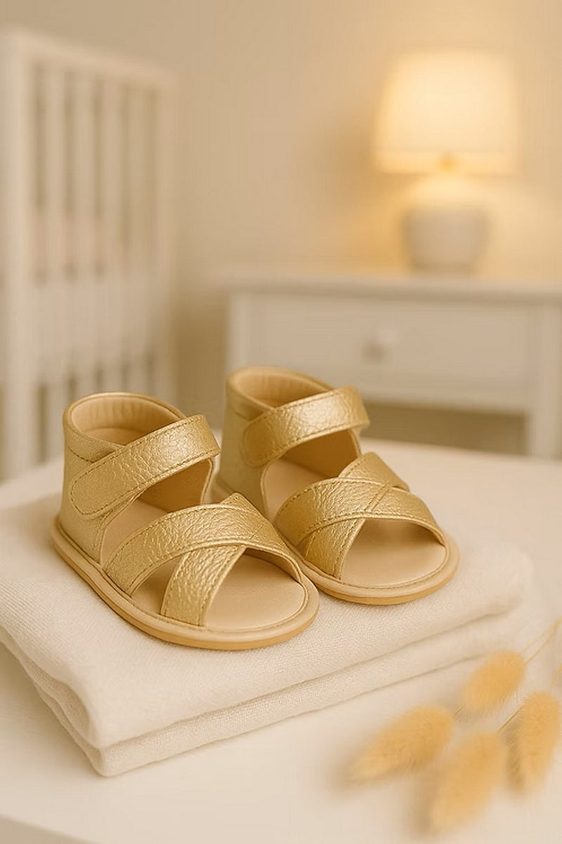 Sandals - Grained Leather - Gold