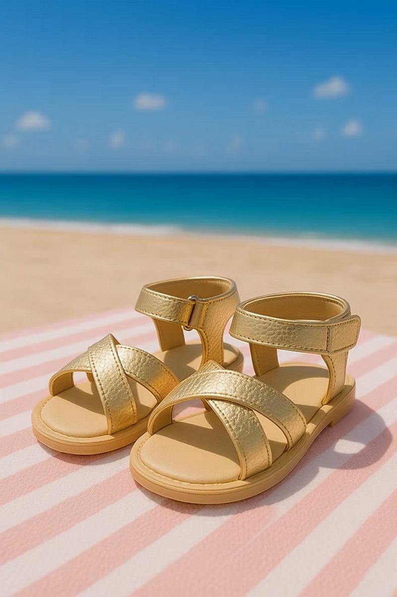 Sandals - Grained Leather - Gold