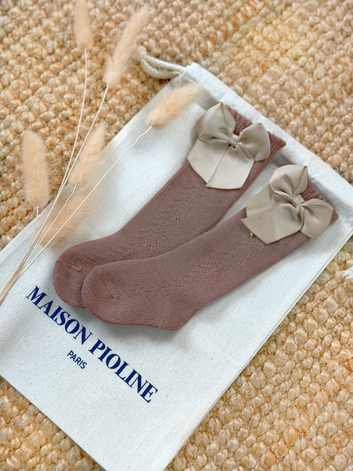 Les Petits Noeuds - Chaussettes Hautes - Châtaigne