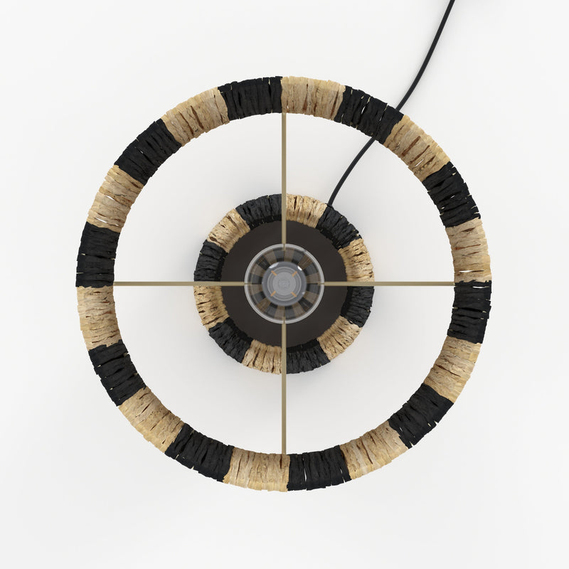 Lampe Soléa rayée noire en feuille de palmier
