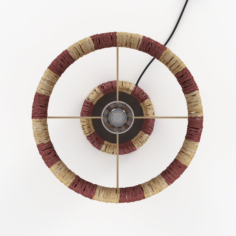 Lampe Soléa rayée terracotta en feuille de palmier