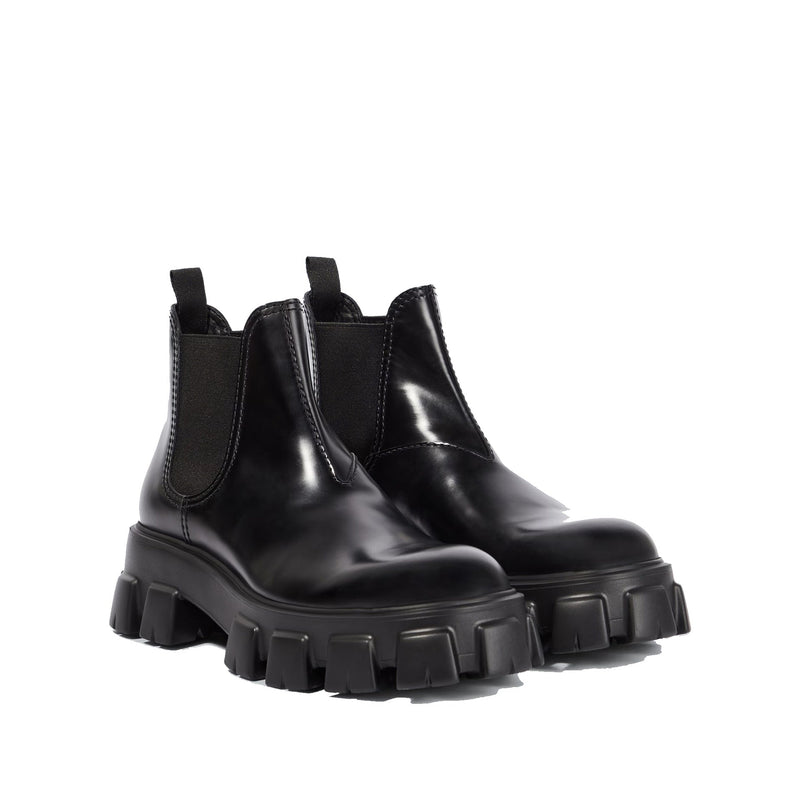Bottes - Prada Monolith Leather Ankle  - Black