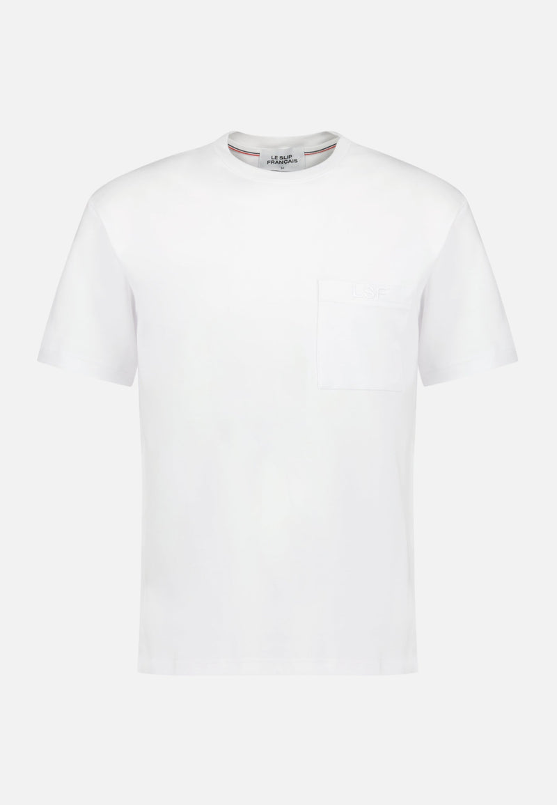 T-Shirt Homme Blanc Avec Poche Poitrine En Coton - Sasha Blanc