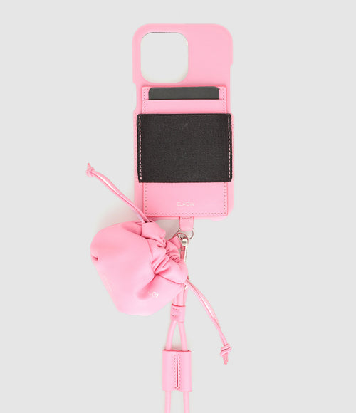 Elaow - Porte-Cartes Et Porte-Airpods Cordon Cuir Rose - Femme