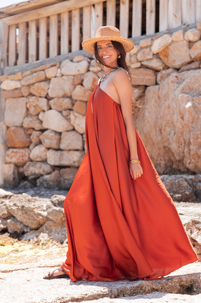 ÉLÉA Terracotta - Robe Perles Satinée
