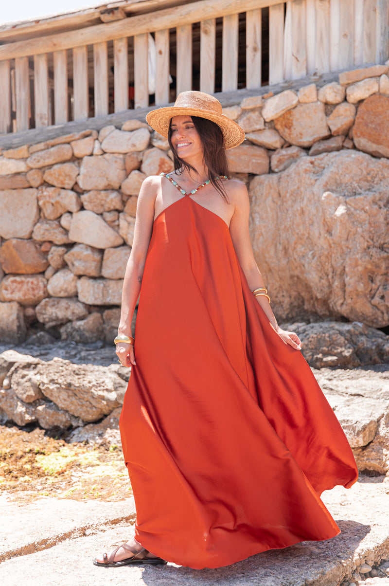 ÉLÉA Terracotta - Robe Perles Satinée
