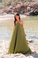 ÉLÉA Vert Olive - Robe Perles Satinée