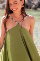 ÉLÉA Vert Olive - Robe Perles Satinée
