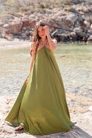 ÉLÉA Vert Olive - Robe Perles Satinée