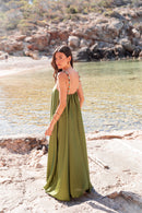 ÉLÉA Vert Olive - Robe Perles Satinée