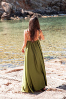 ÉLÉA Vert Olive - Robe Perles Satinée