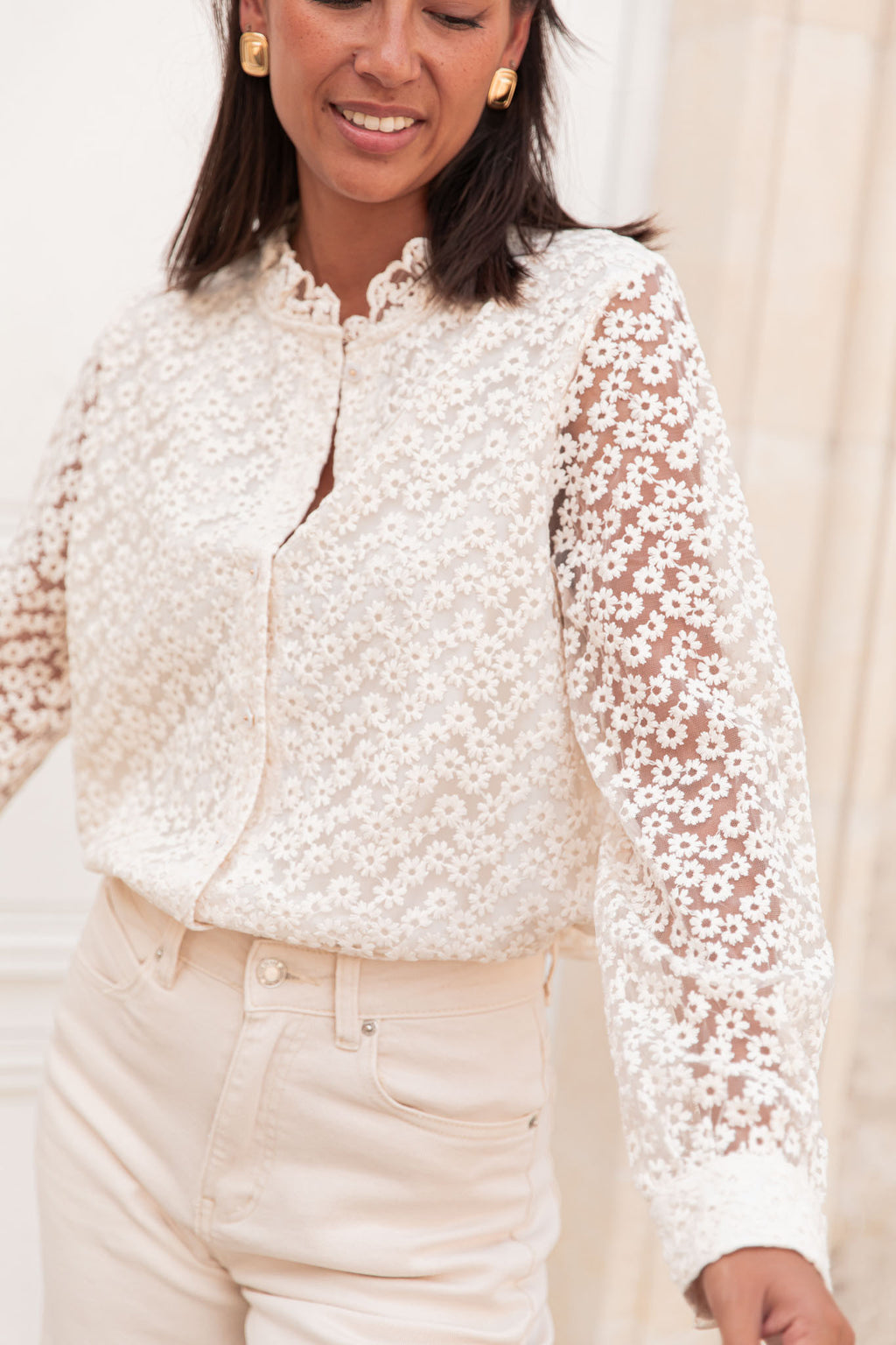 ÉLÉONORE Crudo - Camisa de encaje