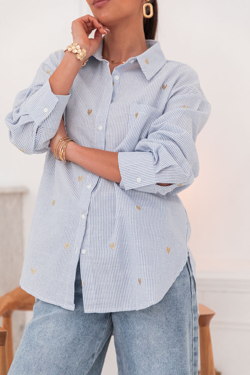 ELLIE Bleue/Dorée - Chemise Coeurs