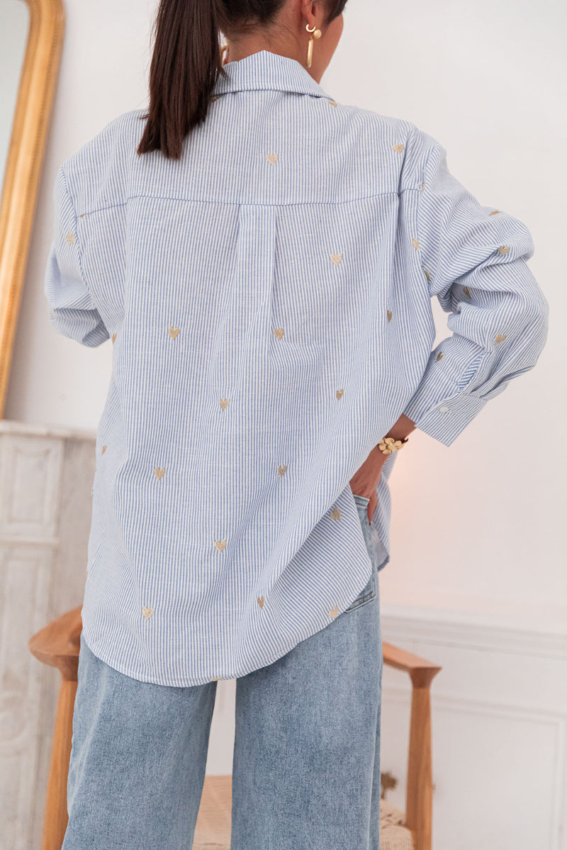ELLIE Bleue/Dorée - Chemise Coeurs