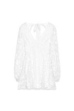 Vestido Corto de Muselina Bordada con Mangas Largas Blanco