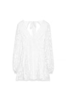 Robe Courte En Mousseline Brodée À Manches Longues Blanc